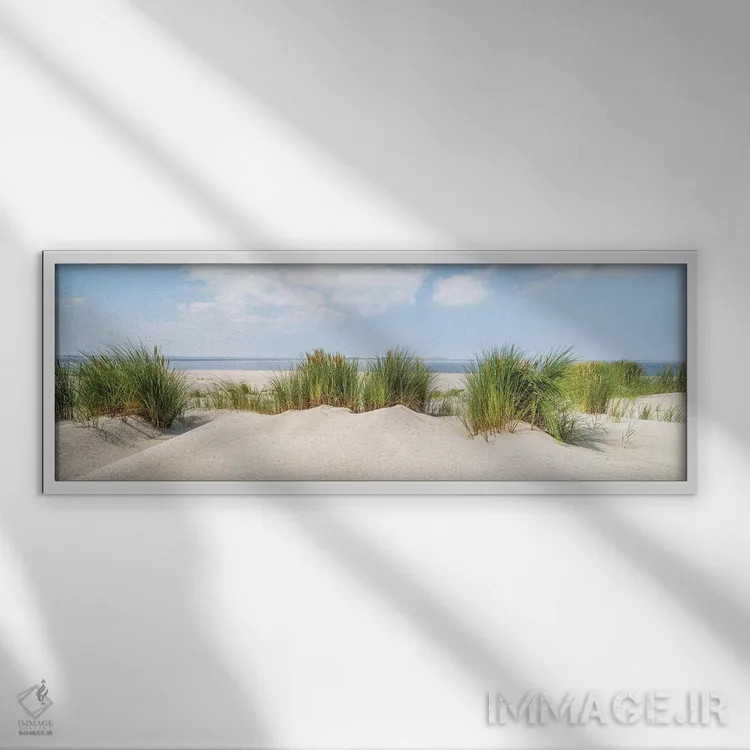 تابلو پانورامای ساحل شنی در تابستان اثر یان بکه - نمای قابدار سفید