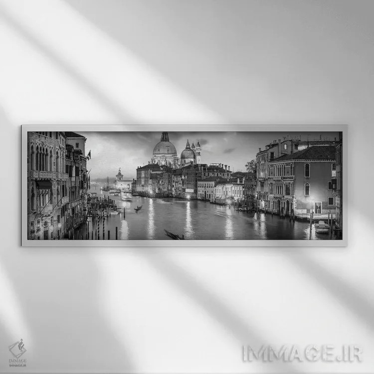 تابلو Venice, Italy,پانورامای کانال گراند به صورت سیاه و سفید، ونیز، ایتالیا اثر یان بکه - نمای قابدار سفید