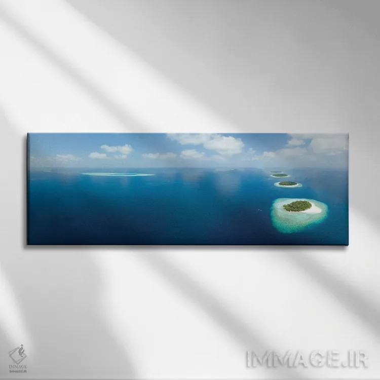 تابلو پانورامای هوایی از آتول با در مالدیو اثر یان بکه - نمای روبهرو روی دیوار