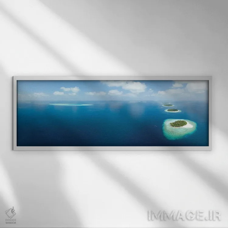 تابلو پانورامای هوایی از آتول با در مالدیو اثر یان بکه - نمای قابدار سفید