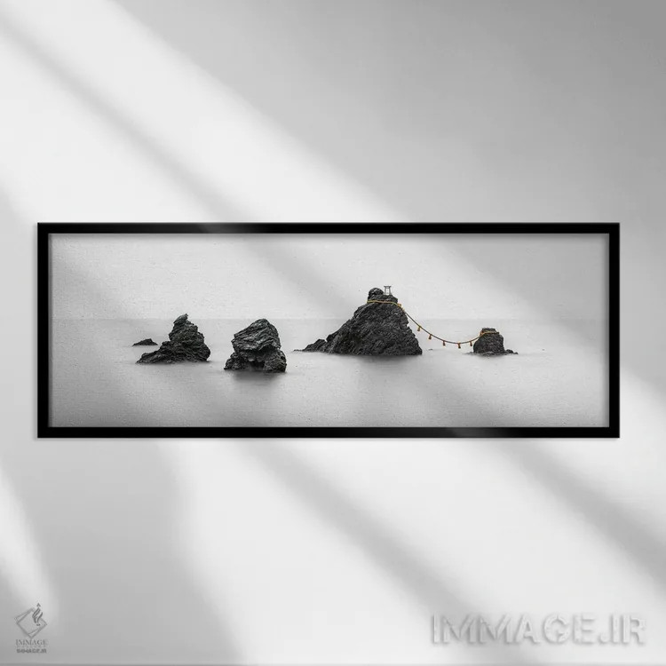 تابلو Mie Prefecture, Japan,صخرههای میئوتو ایوا، استان میه، ژاپن اثر یان بکه - نمای قابدار مشکی