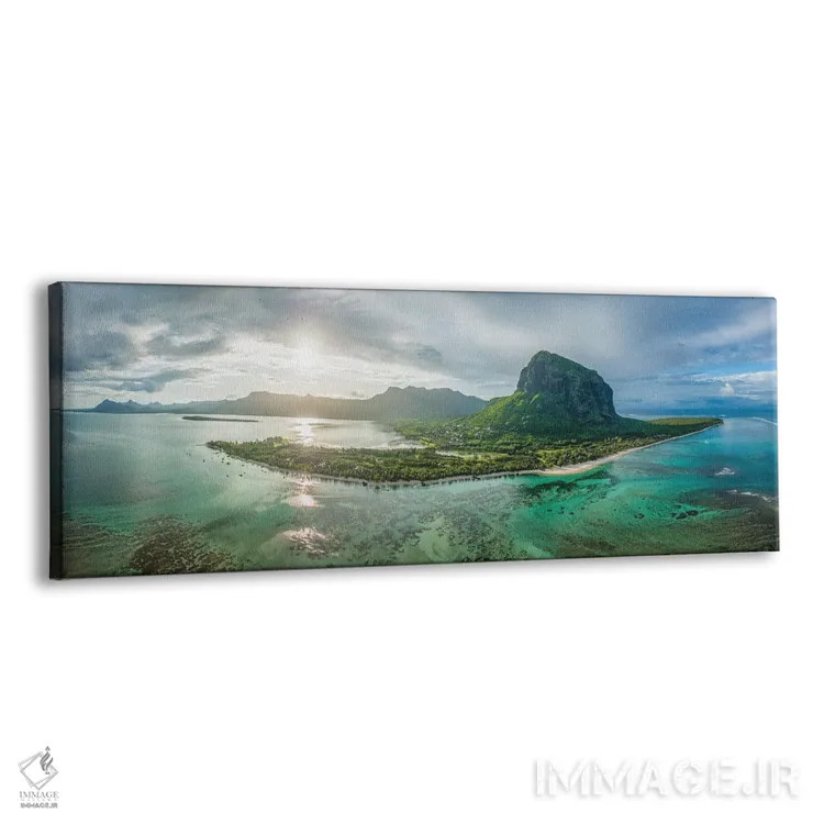 تابلو پانورامای هوایی از جزیره موریس در هنگام طلوع خورشید اثر یان بکه - نمای پرسپکتیو محصول