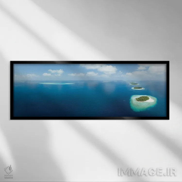 تابلو پانورامای هوایی از آتول با در مالدیو اثر یان بکه - نمای قابدار مشکی