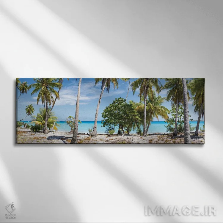 تابلو Maldives,نمای پانوراما از درختان نخل در ساحل، مالدیو اثر یان بکه - نمای روبهرو روی دیوار