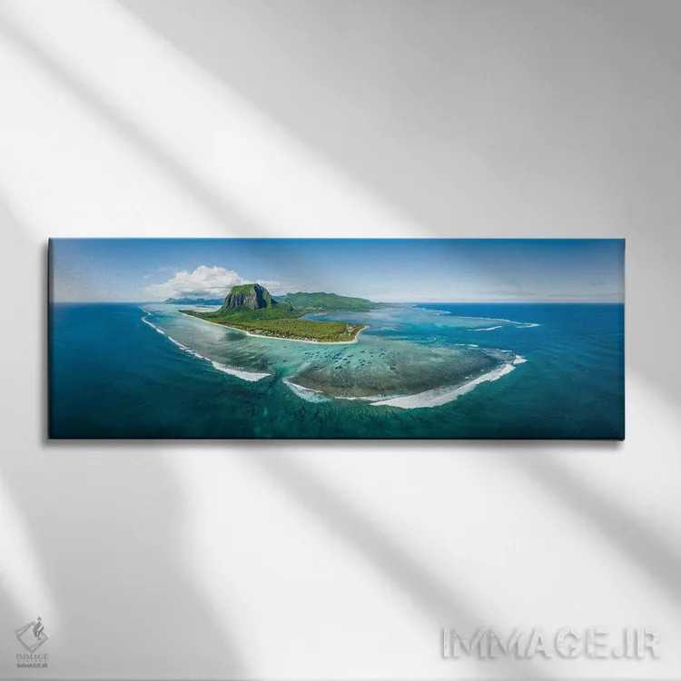 تابلو پانورامای هوایی از جزیره موریس در اقیانوس هند اثر یان بکه - نمای روبهرو روی دیوار