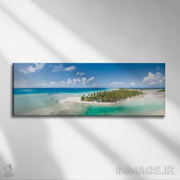 تابلو Tikehau Atoll, French Polynesia,پانورامای هوایی از تالاب آبی، آتول تیکهائو، پلینزی فرانسه اثر یان بکه - نمای روبهرو روی دیوار