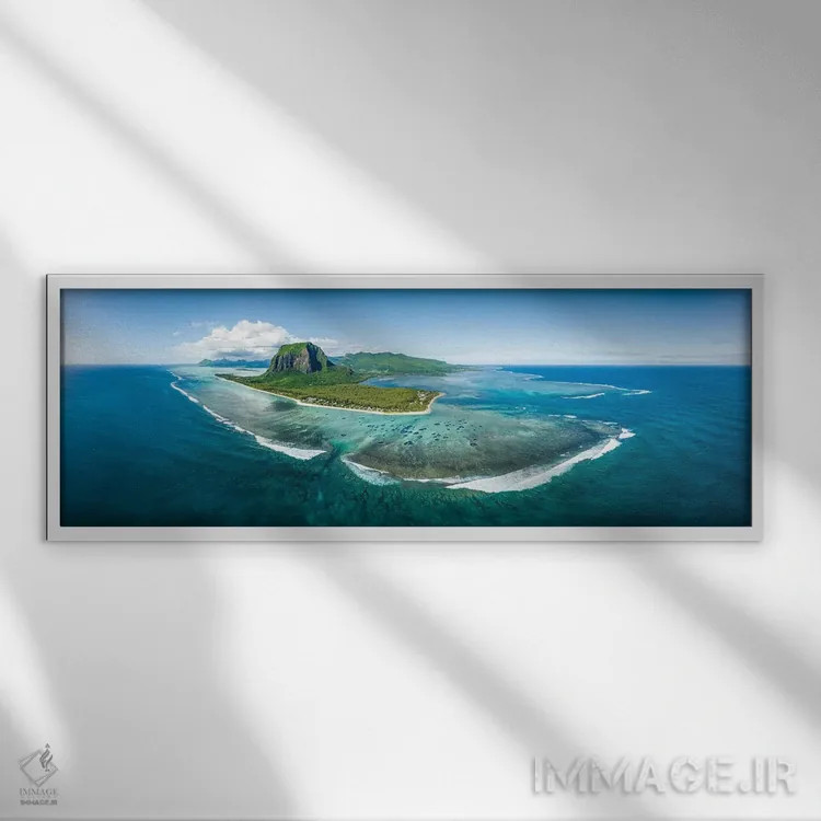 تابلو پانورامای هوایی از جزیره موریس در اقیانوس هند اثر یان بکه - نمای قابدار سفید