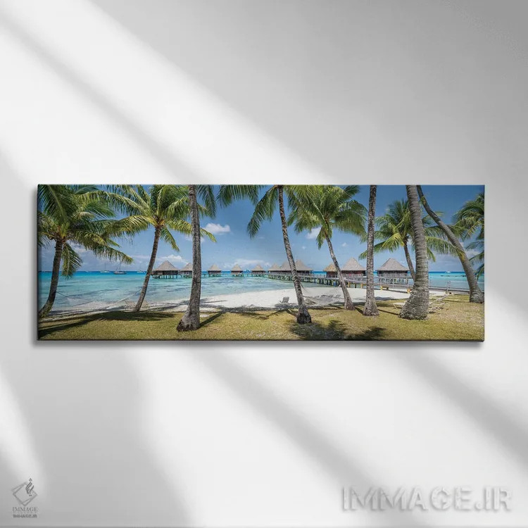 تابلو پانورامای ساحلی در پلینزی فرانسه اثر یان بکه - نمای روبهرو روی دیوار