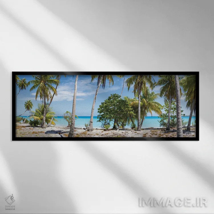 تابلو Maldives,نمای پانوراما از درختان نخل در ساحل، مالدیو اثر یان بکه - نمای قابدار مشکی