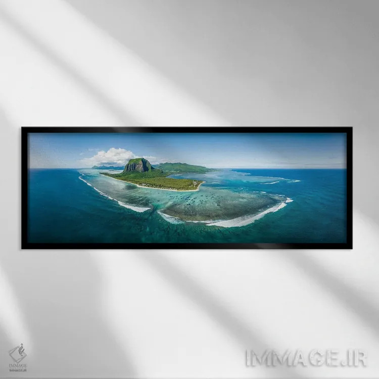 تابلو پانورامای هوایی از جزیره موریس در اقیانوس هند اثر یان بکه - نمای قابدار مشکی