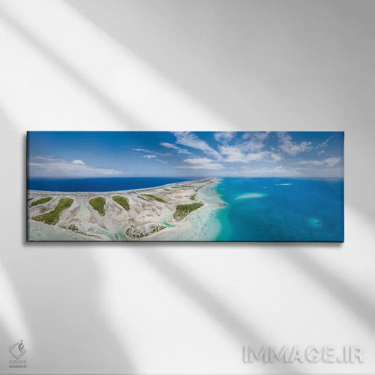 تابلو پانورامای هوایی از آتول تیکهائو در پلینزی فرانسه اثر یان بکه - نمای روبهرو روی دیوار