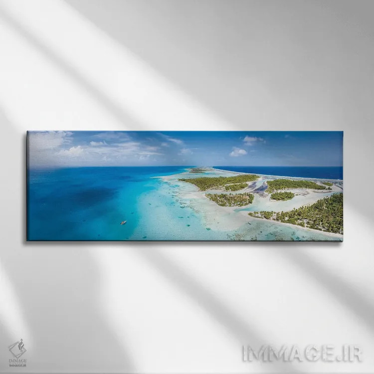 تابلو Tikehau Atoll, French Polynesia,نمای هوایی از تالاب آبی، آتول تیکهائو، پلینزی فرانسه اثر یان بکه - نمای روبهرو روی دیوار