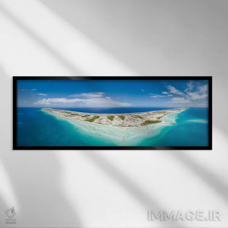 تابلو French Polynesia,پانورامای هوایی از آتول تیکهائو، پلینزی فرانسه اثر یان بکه - نمای قابدار مشکی