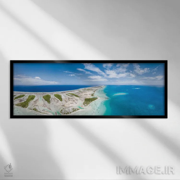 تابلو پانورامای هوایی از آتول تیکهائو در پلینزی فرانسه اثر یان بکه - نمای قابدار مشکی