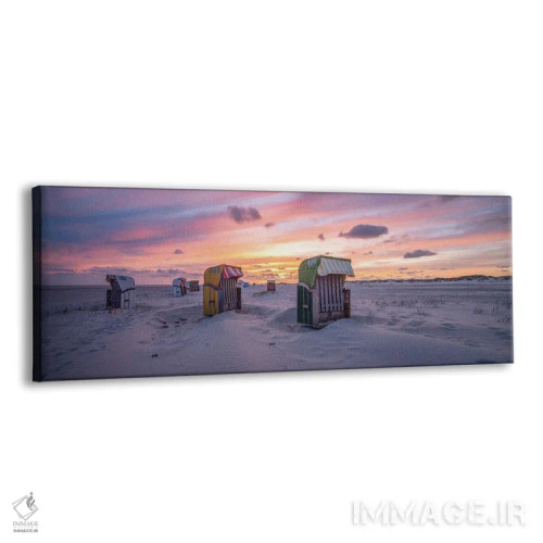 تابلو North Sea Coast, Germany,صندلیهای ساحلی هنگام غروب در ساحل دریای شمال، آلمان اثر یان بکه - نمای پرسپکتیو محصول