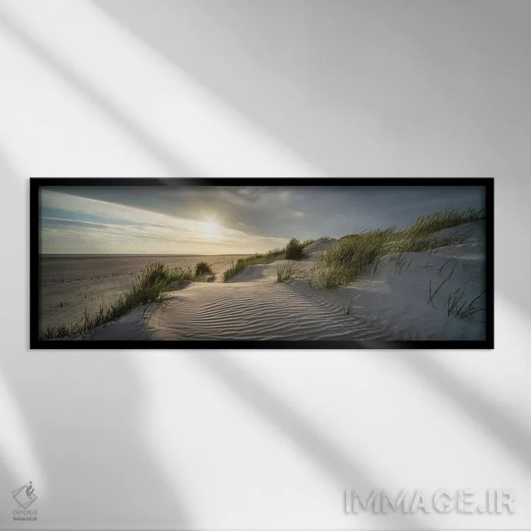 تابلو غروب خورشید در ساحل تپه شنی (II) اثر یان بکه - نمای قابدار مشکی