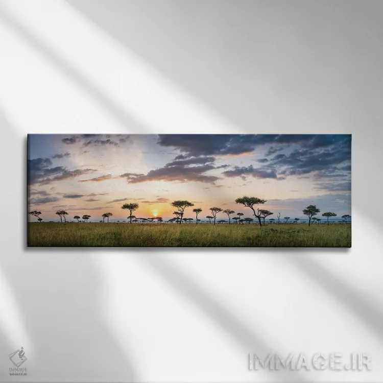 تابلو Kenya, Africa,پانورامای ساوانای ماسایی مارا در هنگام طلوع خورشید، کنیا، آفریقا اثر یان بکه - نمای روبهرو روی دیوار