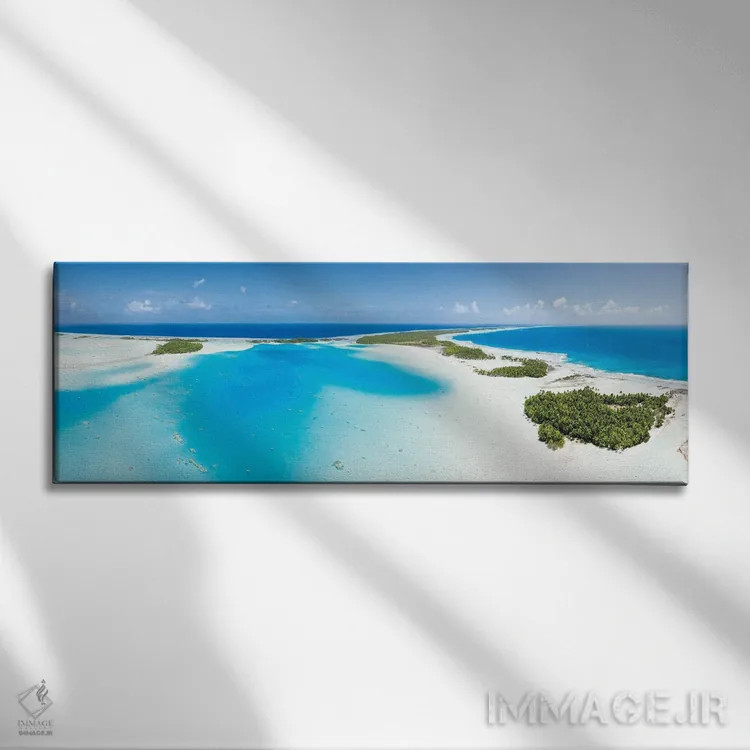 تابلو French Polynesia,منظره هوایی پانورامیک از تالاب آبی رنگیورا، پلینزی فرانسه اثر یان بکه - نمای روبهرو روی دیوار