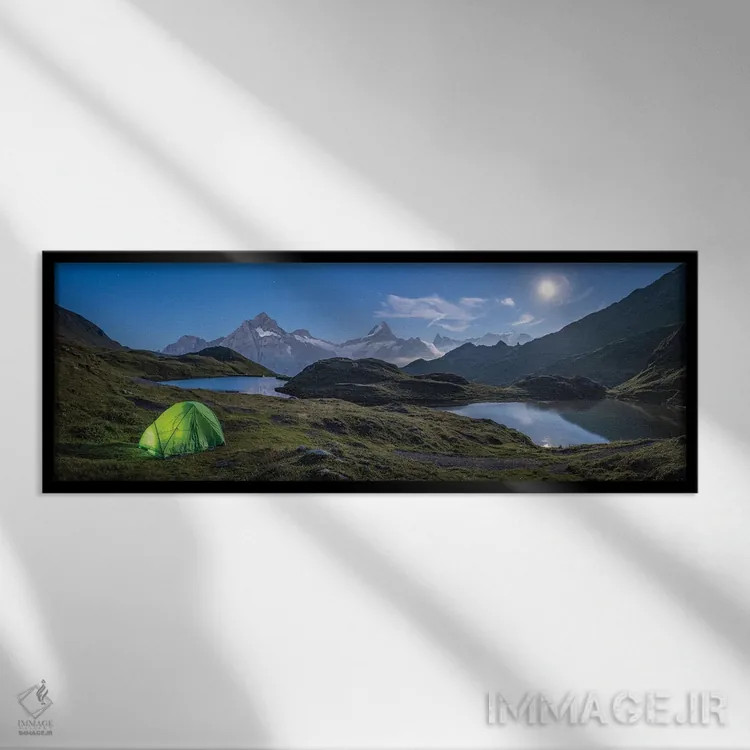 تابلو Switzerland,ماه کامل در کنار دریاچه کوهستانی باخالپسه نزدیک گرینولد، سوئیس اثر یان بکه - نمای قابدار مشکی