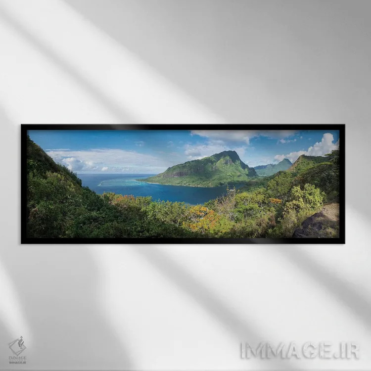 تابلو French Polynesia,نمای پانورامای خلیج اوپونوه در جزیره مورئا، پلینزی فرانسه اثر یان بکه - نمای قابدار مشکی
