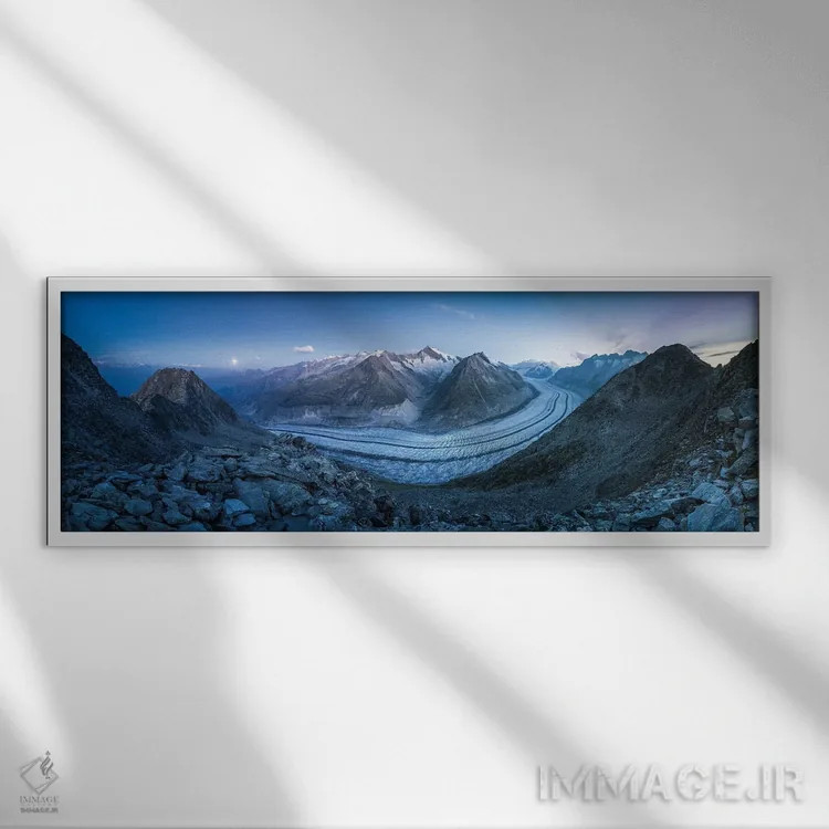 تابلو Swiss Alps, Valais, Switzerland,یخچال آلتش در شب، کوههای آلپ سوئیس، وله، سوئیس اثر یان بکه - نمای قابدار سفید