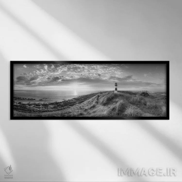 تابلو Sylt, Germany, Black And White,فانوس دریایی لیست اوست نزدیک ساحل دریای شمال، زولت، آلمان (سیاه و سفید) اثر یان بکه - نمای قابدار مشکی