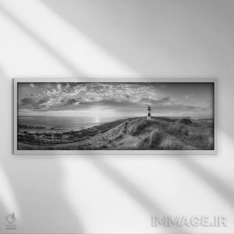 تابلو Sylt, Germany, Black And White,فانوس دریایی لیست اوست نزدیک ساحل دریای شمال، زولت، آلمان (سیاه و سفید) اثر یان بکه - نمای قابدار سفید