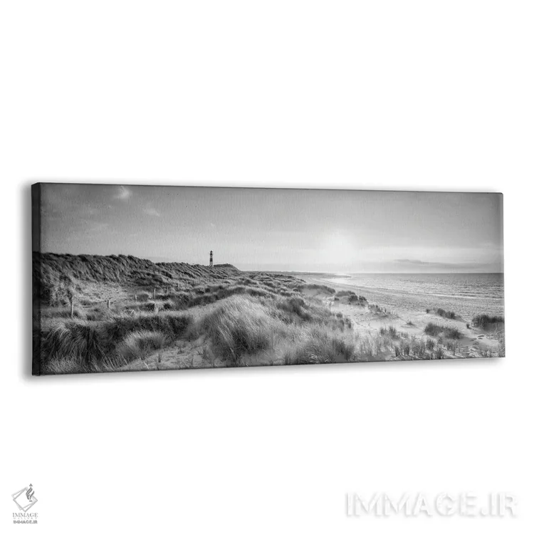 تابلو North Sea Coast, Sylt, Schleswig-Holstein, Germany, Black And White,فانوس دریایی لیست اوست در ساحل شنی، ساحل دریای شمال، زولت، اشلسویگ-هولشتاین، آلمان (سیاه و سفید) اثر یان بکه - نمای پرسپکتیو محصول