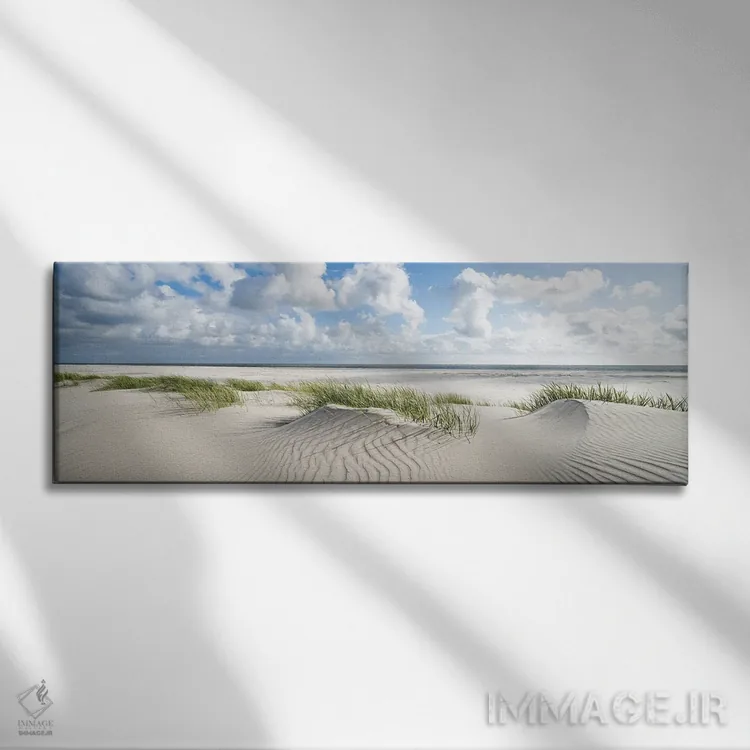 تابلو پانورامای ساحل شنی در روز آفتابی اثر یان بکه - نمای روبهرو روی دیوار