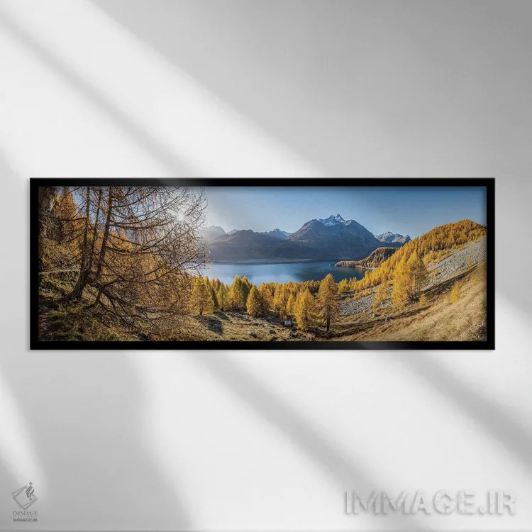 تابلو Upper Engadine Valley, Switzerland,پانورامای دریاچه سیلس (سیلسرازه) در فصل پاییز، دره اوپر انگاباور، سوئیس اثر یان بکه - نمای قابدار مشکی