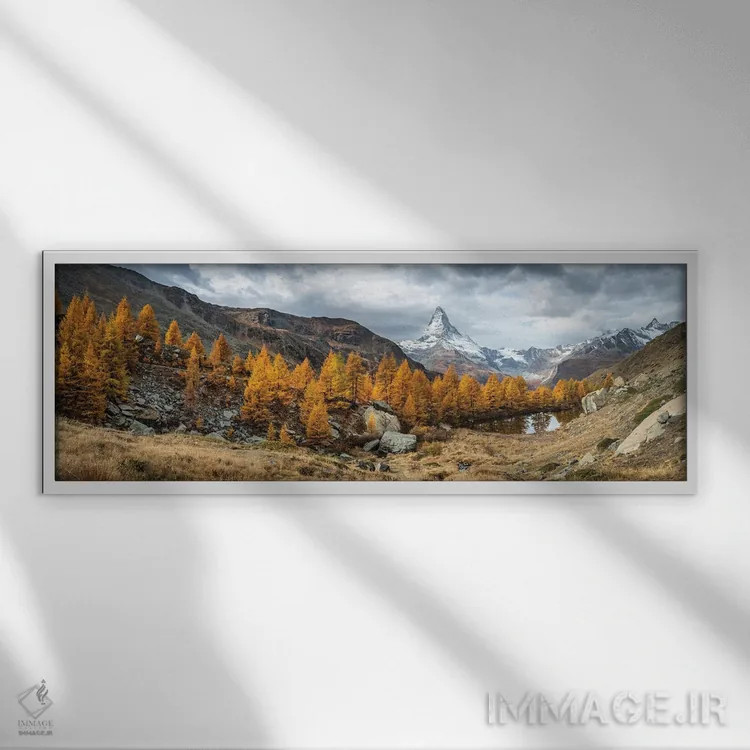 تابلو Zermatt, Switzerland,کوه ماترهورن در فصل پاییز، زرمات، سوئیس اثر یان بکه - نمای قابدار سفید