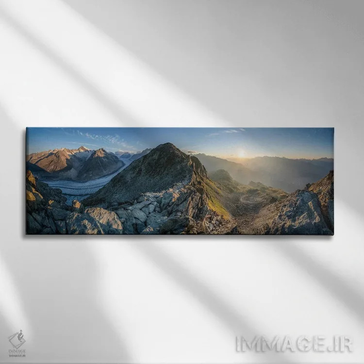 تابلو Swiss Alps, Switzerland,طلوع آفتاب بر یخچال آلتش (آلتشگلتشر) با نمای قله کوه اگیشهورن در دوردست، کوههای آلپ سوئیس اثر یان بکه - نمای روبهرو روی دیوار