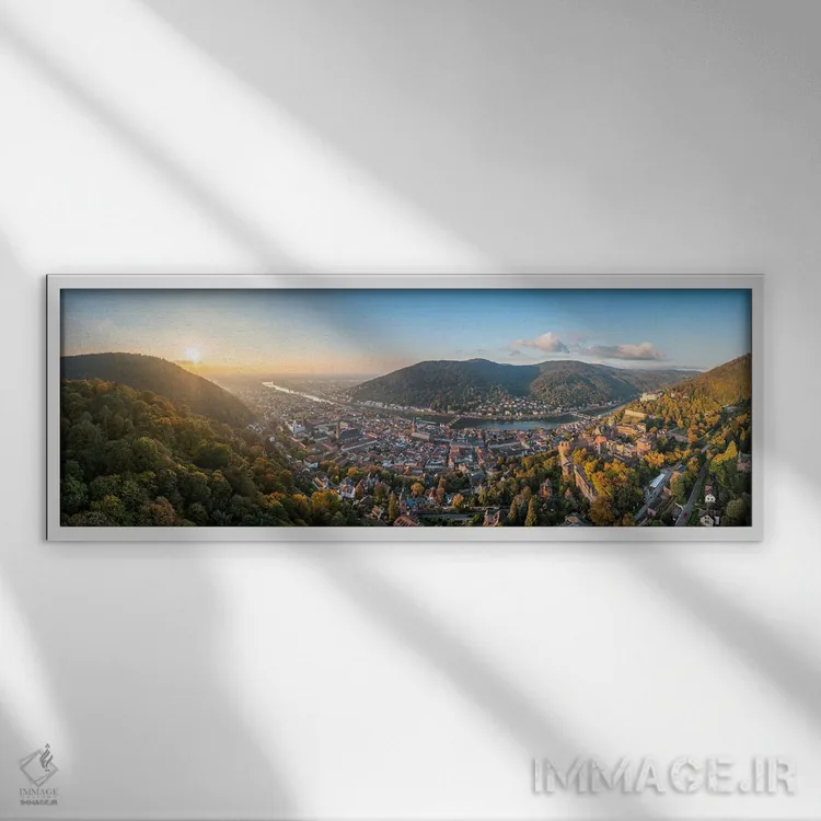 تابلو Baden-Württemberg, Germany,پانورامای هوایی هایدلبرگ در فصل پاییز، بادن-وورتمبرگ، آلمان اثر یان بکه - نمای قابدار سفید