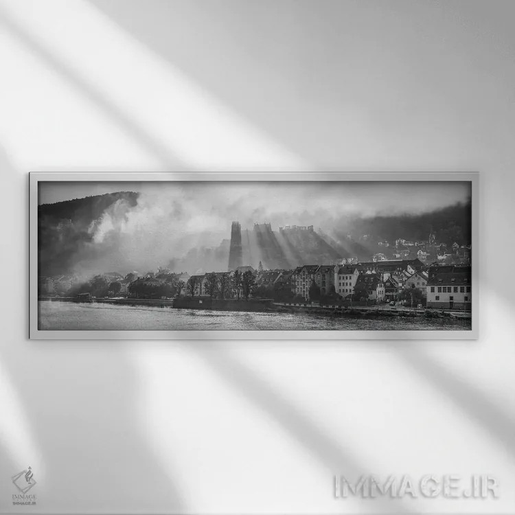 تابلو Germany, Black And White,پانورامای قلعه هایدلبرگ، آلمان (سیاه و سفید) اثر یان بکه - نمای قابدار سفید
