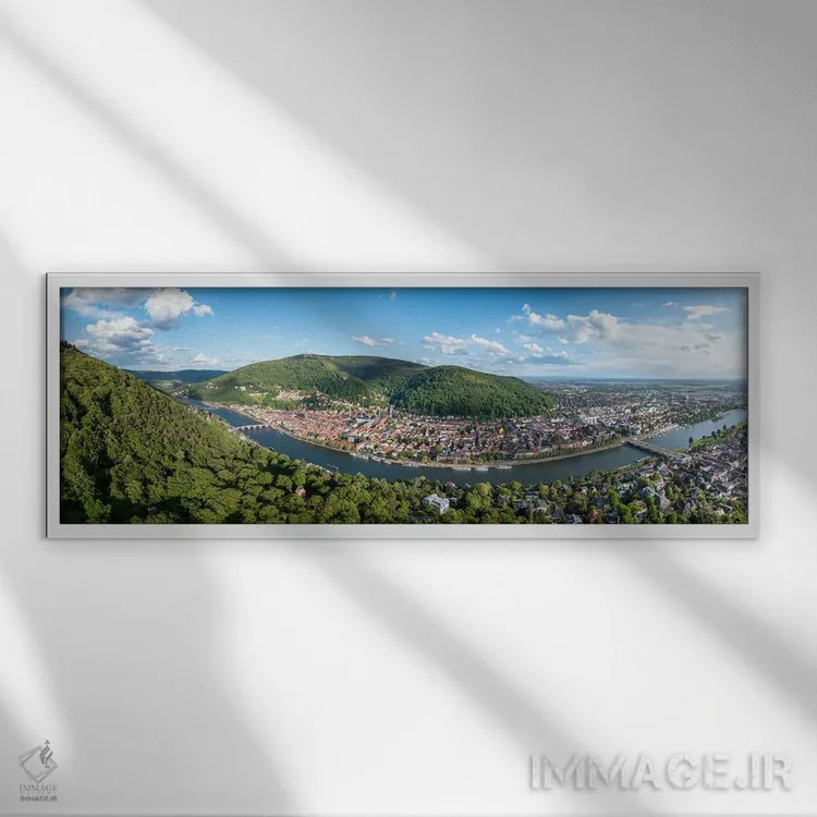 تابلو Baden-Württemberg, Germany,پانورامای هوایی هایدلبرگ در تابستان، بادن-وورتمبرگ، آلمان اثر یان بکه - نمای قابدار سفید