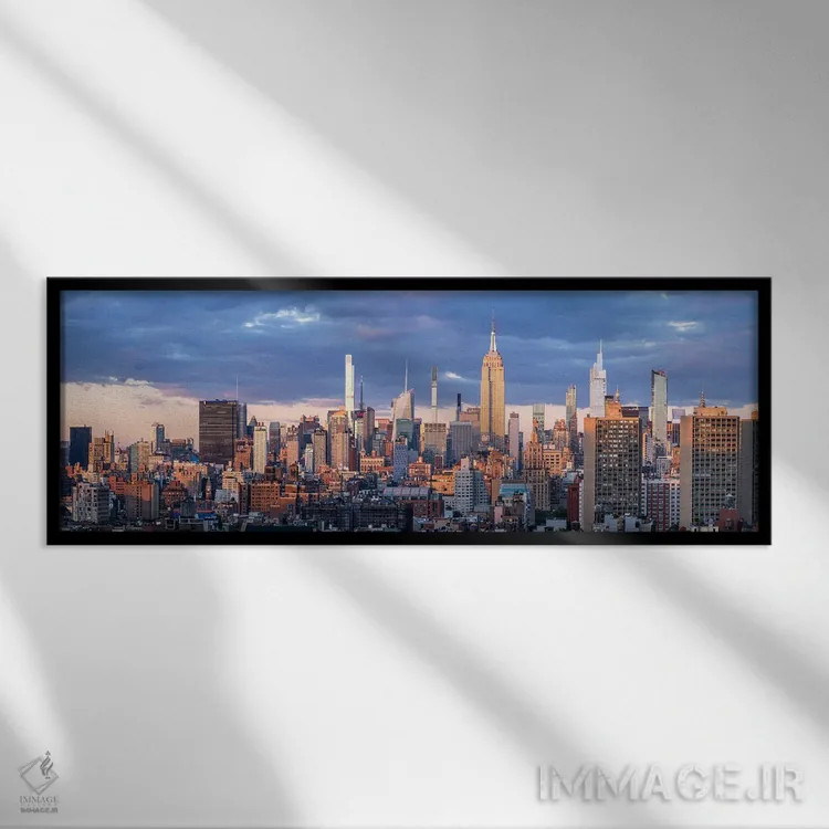 تابلو New York City, USA,پانورامای افق میدن تاون منهتن در غروب آفتاب، نیویورک، آمریکا اثر یان بکه - نمای قابدار مشکی