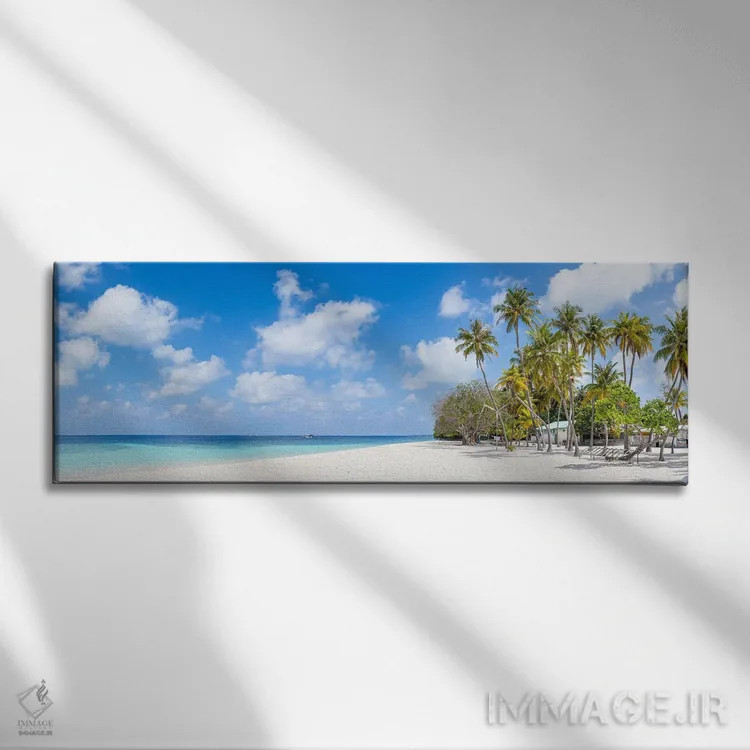 تابلو Maldives,پانورامای ساحل زیبا با درختان نخل، مالدیو اثر یان بکه - نمای روبهرو روی دیوار