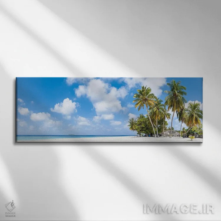 تابلو Maldives,پانورامای ساحل گرمسیری با درختان نخل، مالدیو اثر یان بکه - نمای روبهرو روی دیوار