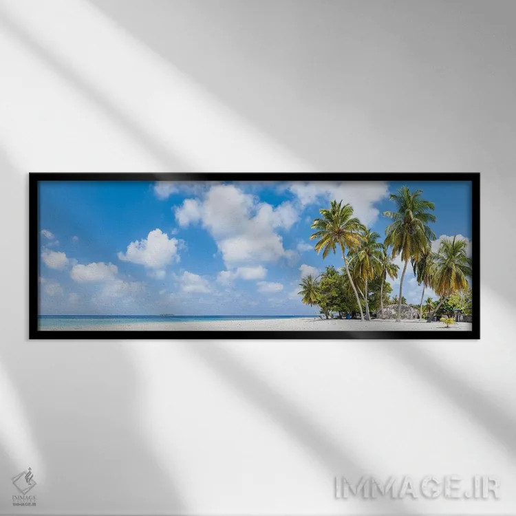تابلو Maldives,پانورامای ساحل گرمسیری با درختان نخل، مالدیو اثر یان بکه - نمای قابدار مشکی