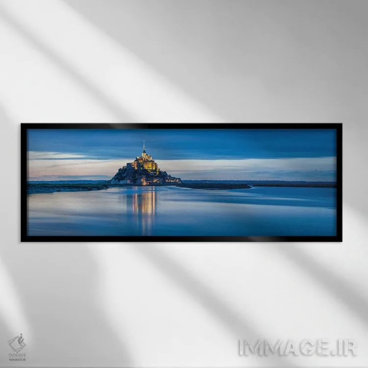 تابلو Normandy, France,نمای پانوراما از جزیره جزر و مدی مون سن-میشل در غروب، نرماندی، فرانسه اثر یان بکه - نمای قابدار مشکی