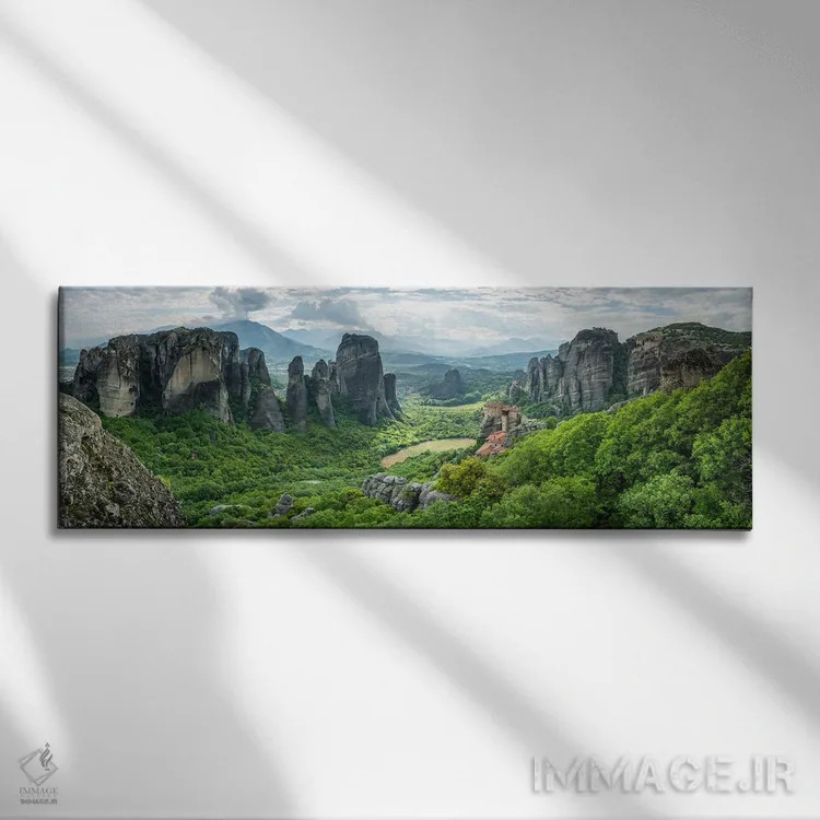 تابلو Greece,نمای پانوراما از صومعه متئورا نزدیک کالاباکا (کالامباکا)، یونان اثر یان بکه - نمای روبهرو روی دیوار