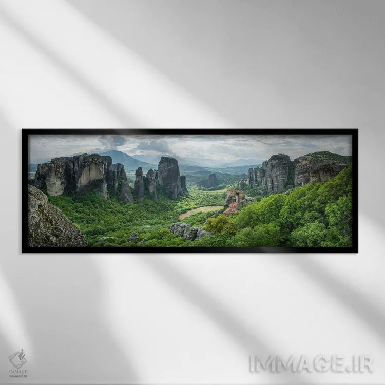 تابلو Greece,نمای پانوراما از صومعه متئورا نزدیک کالاباکا (کالامباکا)، یونان اثر یان بکه - نمای قابدار مشکی