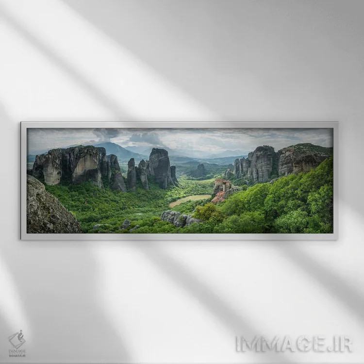 تابلو Greece,نمای پانوراما از صومعه متئورا نزدیک کالاباکا (کالامباکا)، یونان اثر یان بکه - نمای قابدار سفید