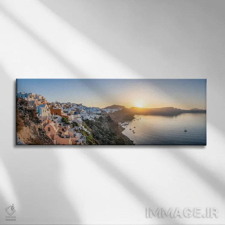 تابلو Santorini (Santorin), Greece,پانورامای طلوع در اویا، سانتورینی (سانتورین)، یونان اثر یان بکه - نمای روبهرو روی دیوار