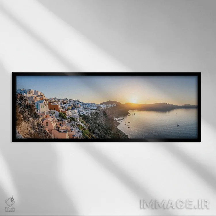 تابلو Santorini (Santorin), Greece,پانورامای طلوع در اویا، سانتورینی (سانتورین)، یونان اثر یان بکه - نمای قابدار مشکی