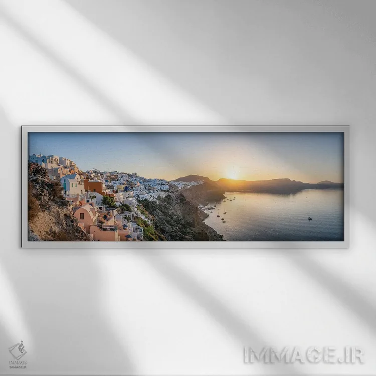 تابلو Santorini (Santorin), Greece,پانورامای طلوع در اویا، سانتورینی (سانتورین)، یونان اثر یان بکه - نمای قابدار سفید