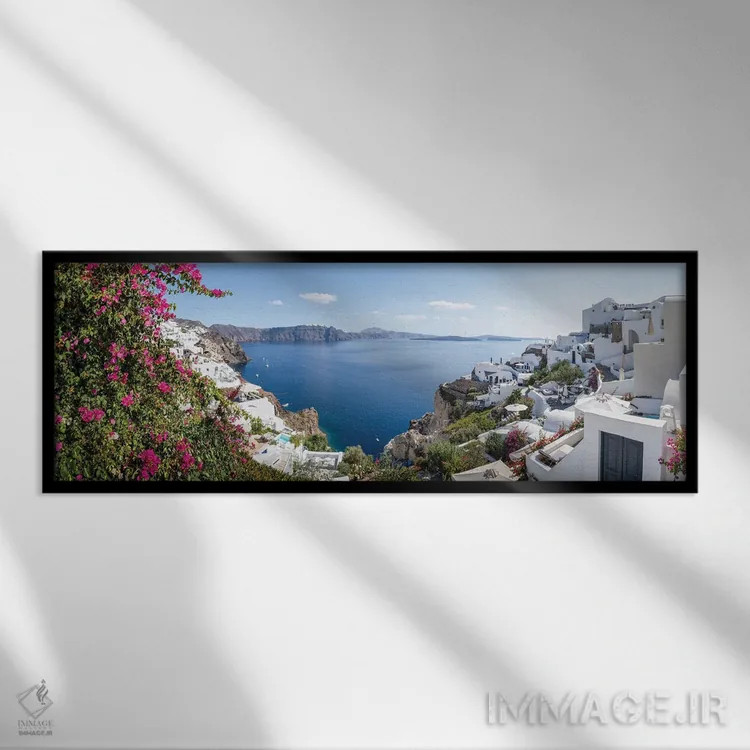 تابلو Oia, Santorini (Santorin), Greece,نمای پانورامای کالدرا در امتداد اویا، سانتورینی (سانتورین)، یونان اثر یان بکه - نمای قابدار مشکی