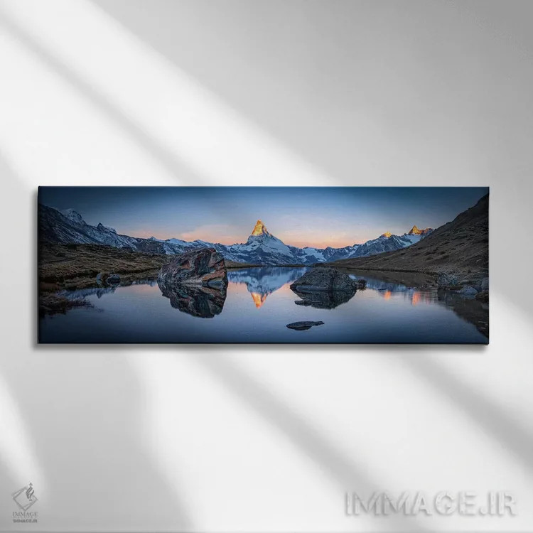 تابلو نمای پانوراما از دریاچه استلی و کوه ماترهورن اثر یان بکه - نمای روبهرو روی دیوار