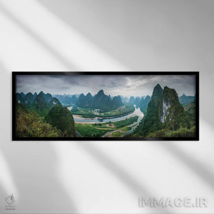 تابلو Karst Hills Of Yangshuo, Guilin, China,پانوراما از کوه شیانگگونگ، تپههای کارست یانگشو، گویلین، چین اثر یان بکه - نمای قابدار مشکی