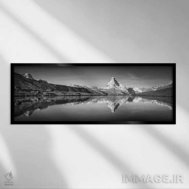تابلو Zermatt, Switzerland,پانورامای دریاچه استلی با کوه ماترهورن سیاه و سفید، زرمات، سوئیس اثر یان بکه - نمای قابدار مشکی